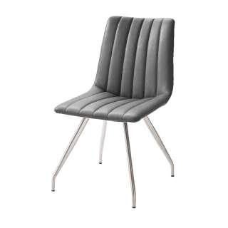Design Stuhl in Grau Kunstleder Edelstahl gebürstet (2er Set)