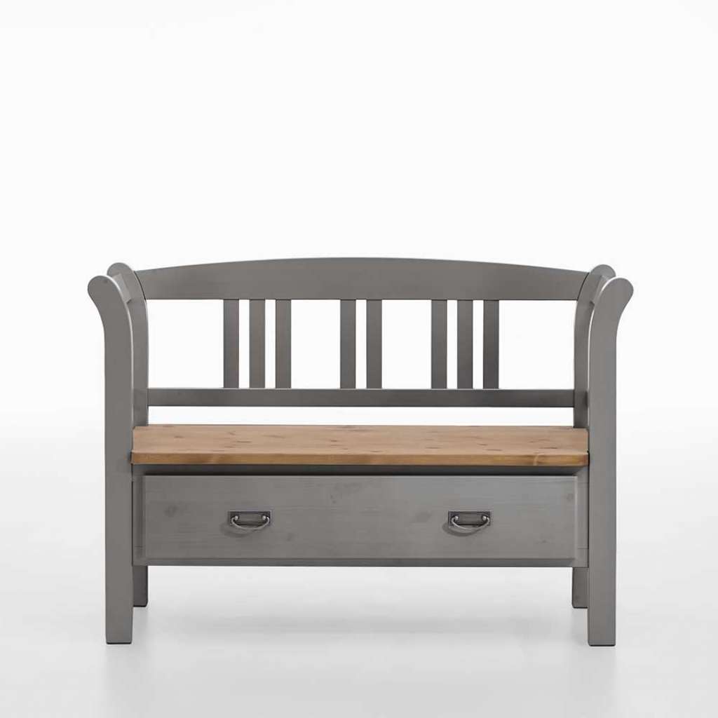 Massivholz Sitzbank in Grau Kiefer Landhausstil