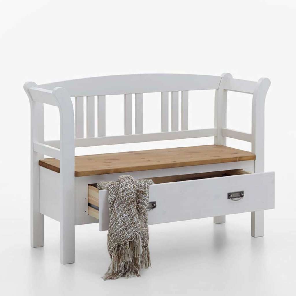 Landhaus Sitzbank in Weiß Kiefer massiv