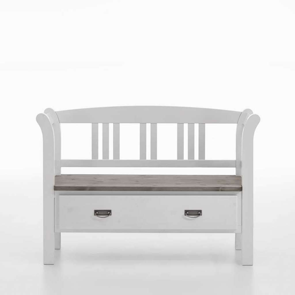 Landhaus Sitzbank in Weiß Grau Kiefer Massivholz