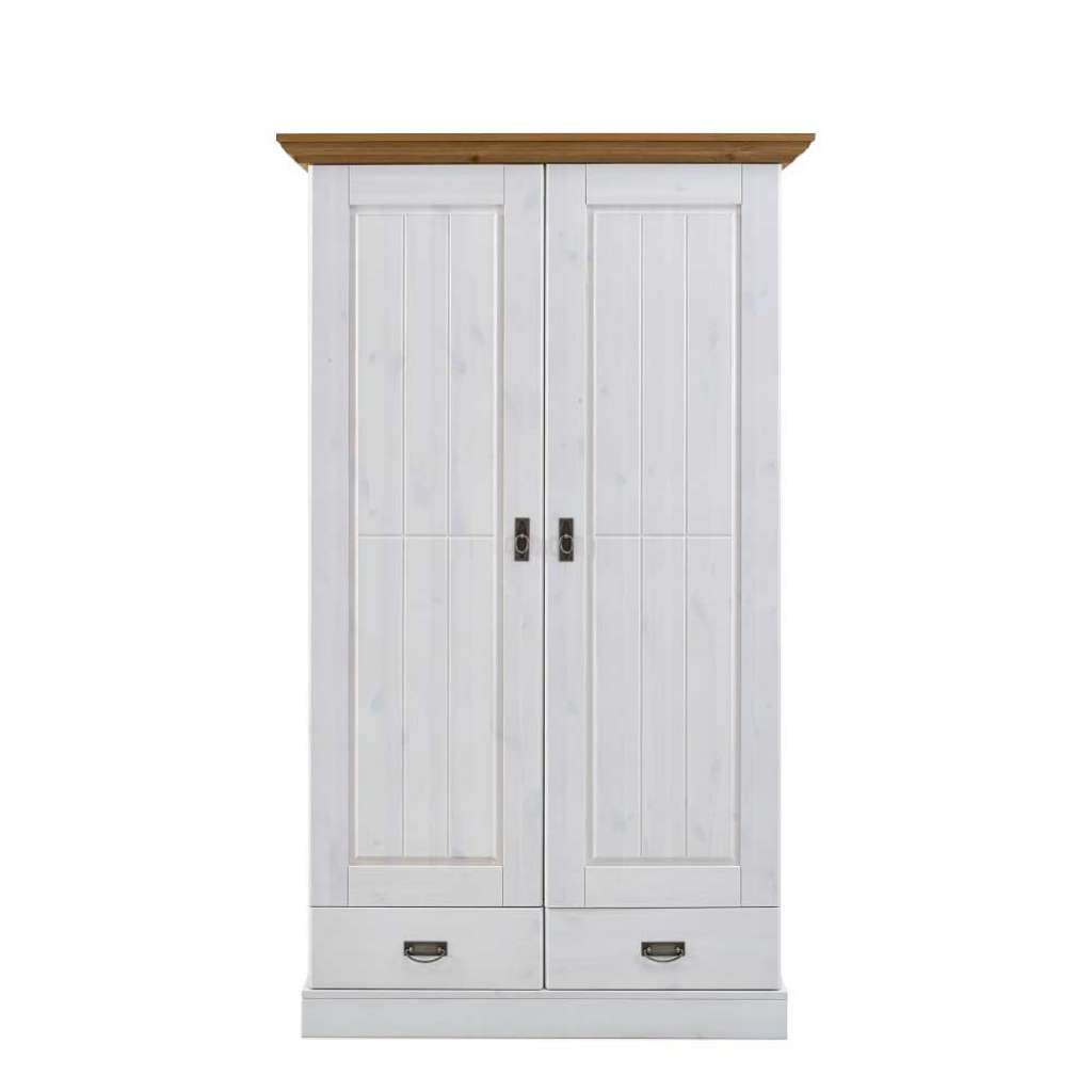 Garderobenschrank im Landhaus Design Weiß Kiefer massiv