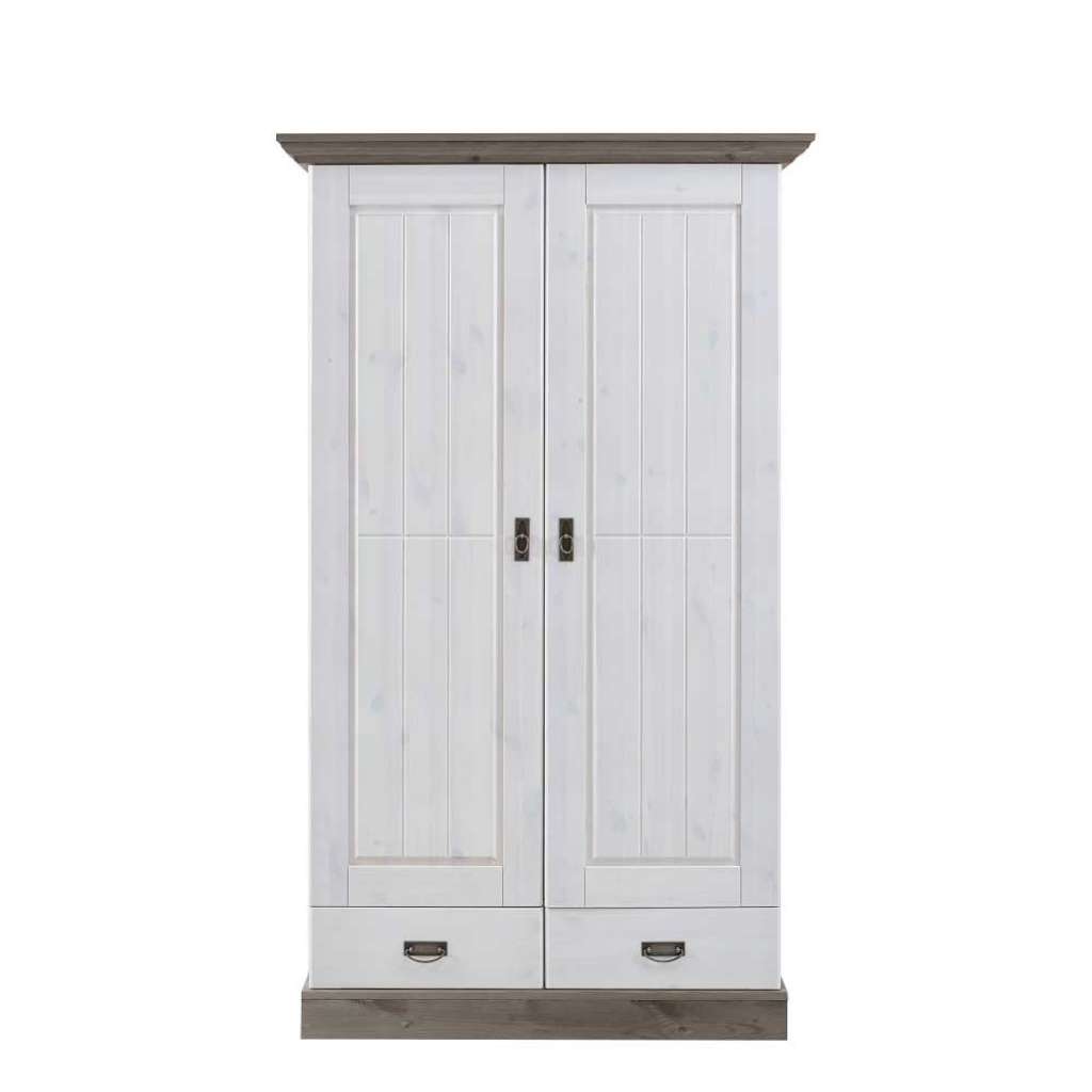 Garderobenschrank in Weiß Grau Kiefer massiv