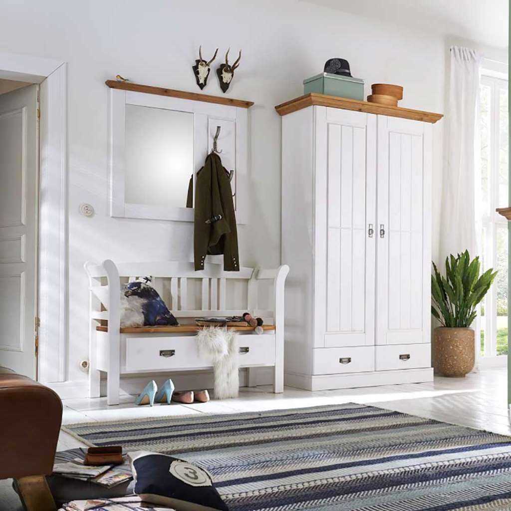 Garderobenkombination in Weiß Kiefer massiv Landhaus (3-teilig)