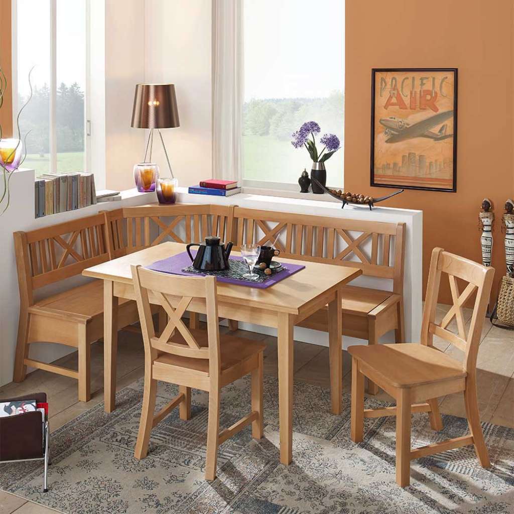 Essecke aus Buche Massivholz mit ausziehbarem Tisch (4-teilig)