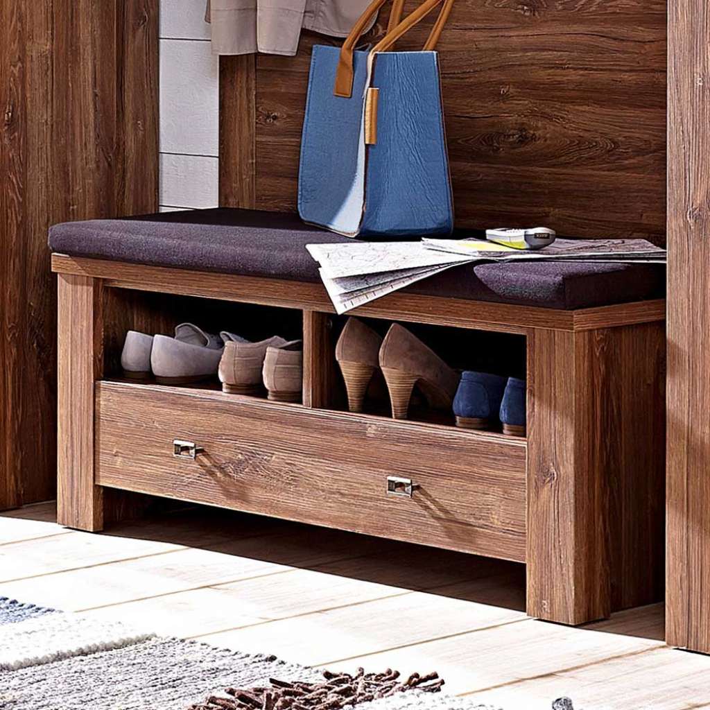 Garderobenbank in Akazie dunkel Schuhablage
