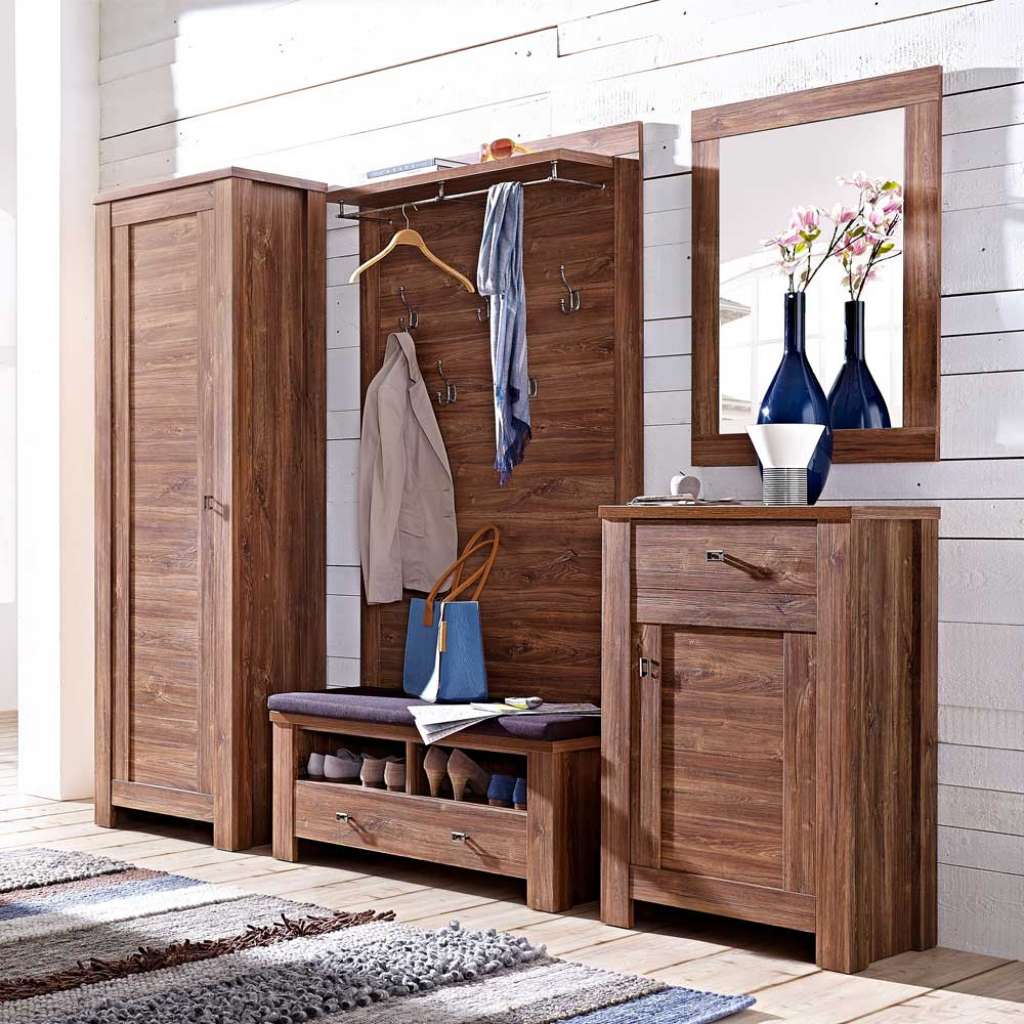Garderobenkombination in Akazie dunkel Landhausstil (5-teilig)