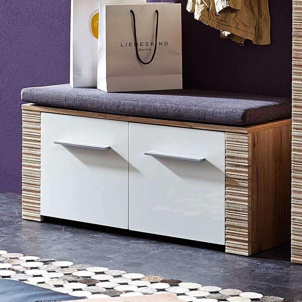 Garderobenbank mit Türen Weiß Hochglanz Eiche San Remo