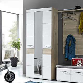 Dielenkleiderschrank in Weiß Silbereiche Spiegeltür