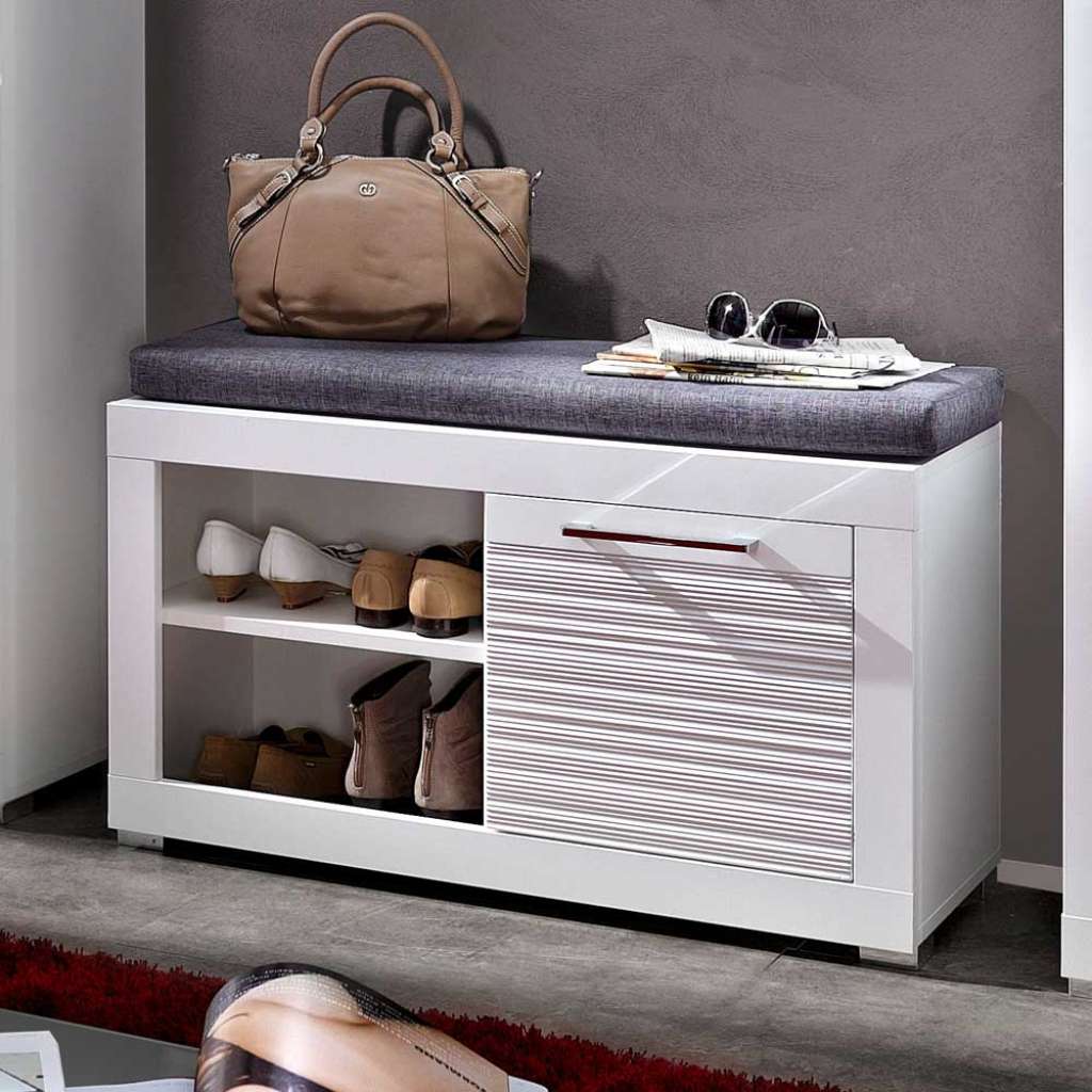 Schuhbank in Weiß Hochglanz geriffelt