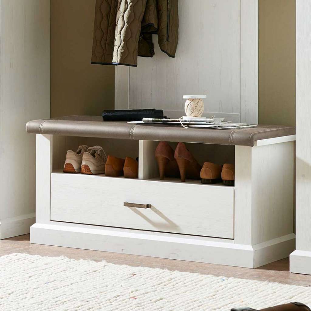Dielenbank in Weiß Taupe Schuhablage