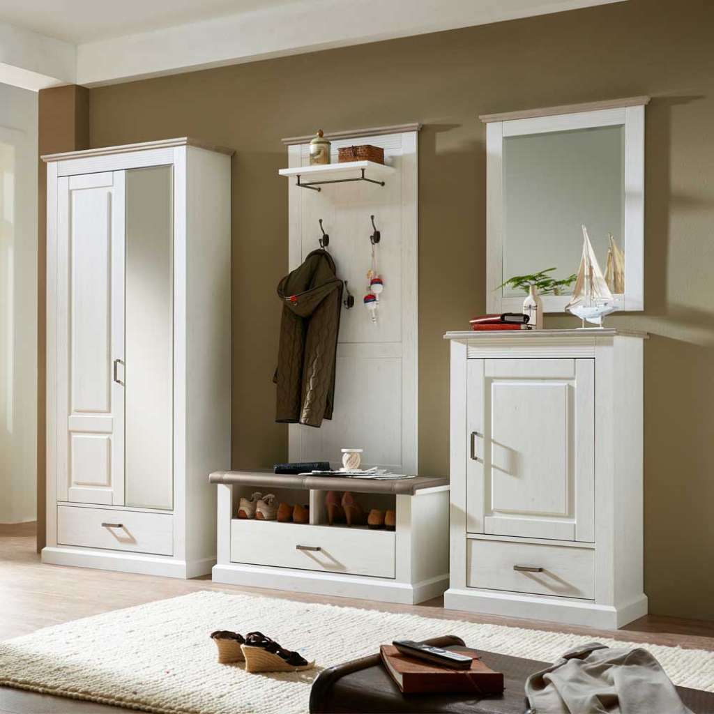 Dielenmöbel im skandinavischen Landhausstil Weiß Taupe (5-teilig)