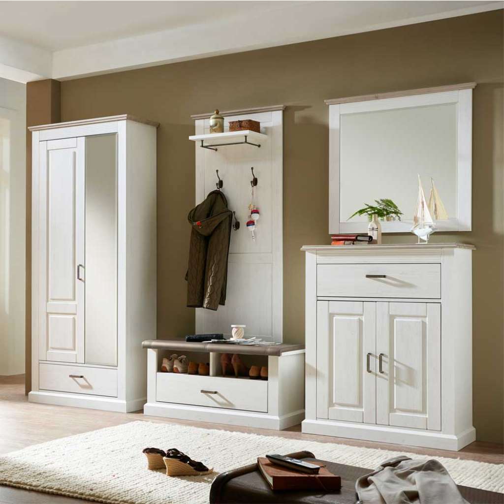 Garderobenmöbel Set in Weiß Taupe skandinavischer Landhausstil (5-teilig)