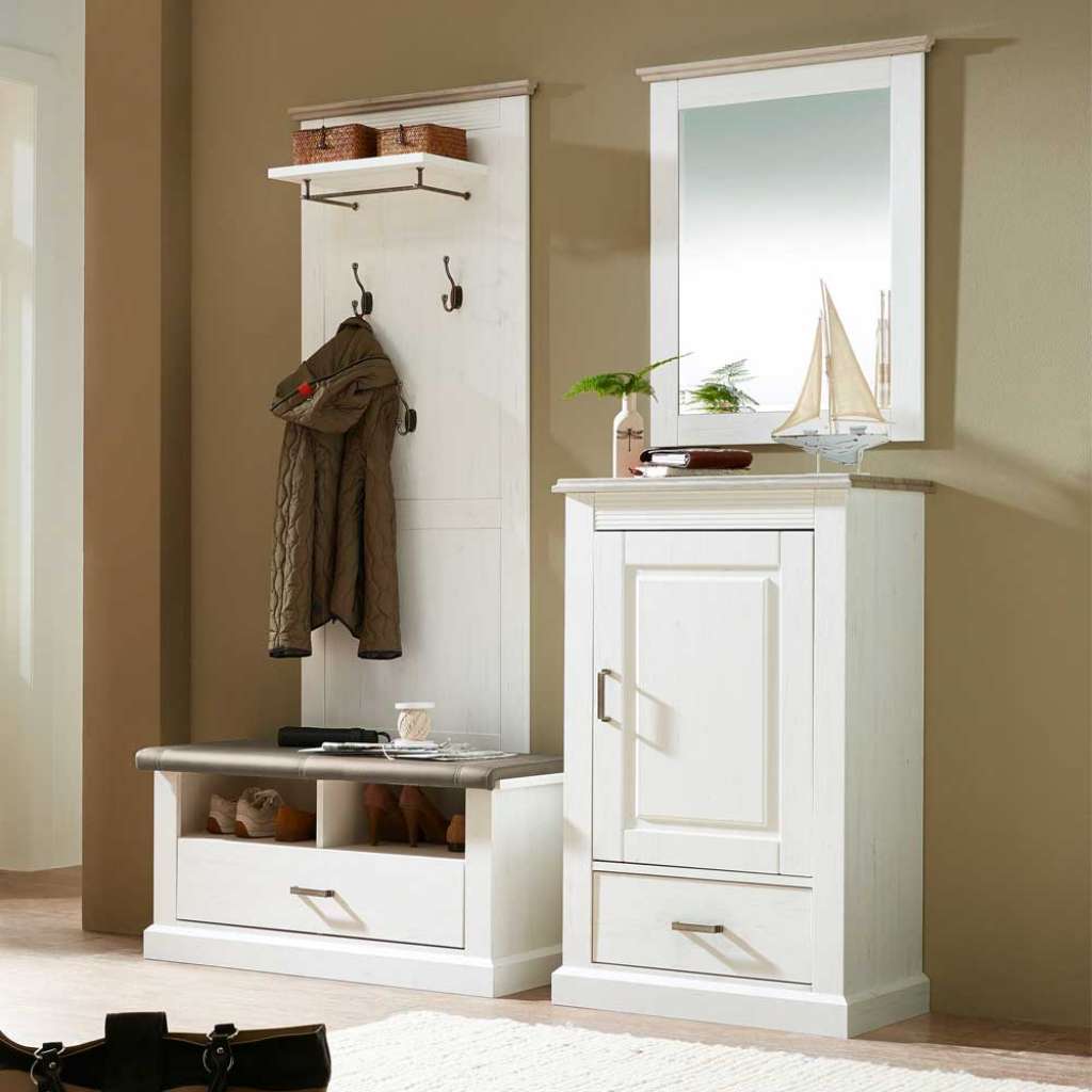 Garderobenmöbel Set in Weiß Taupe skandinavisches Design (4-teilig)