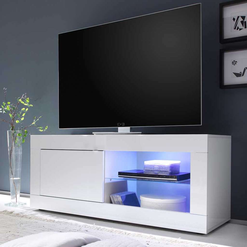 TV Board in Hochglanz Weiß 140 cm breit