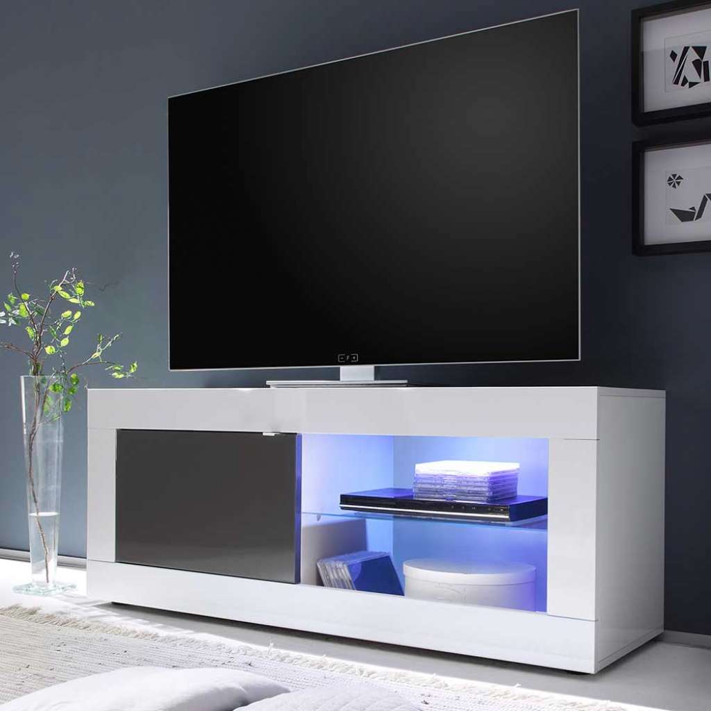 Fernsehmöbel in Weiß Anthrazit Hochglanz 140 cm breit