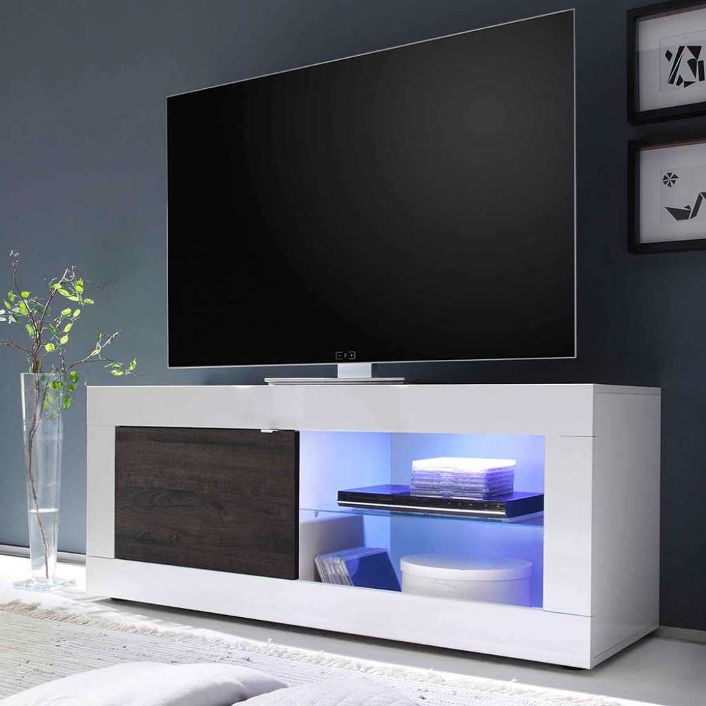 Design Lowboard in Weiß Hochglanz Wenge LED Beleuchtung