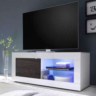 Design Lowboard in Weiß Hochglanz Wenge LED Beleuchtung