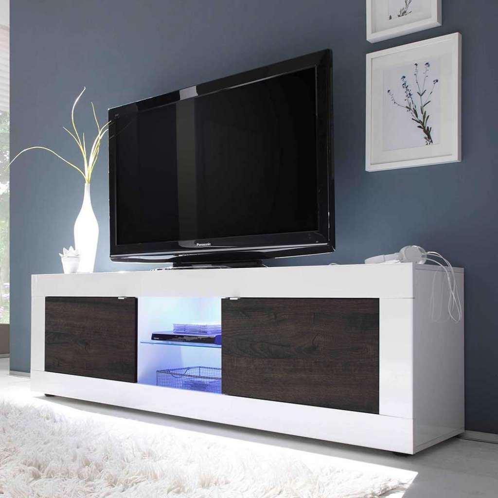 TV Board in Weiß Hochglanz Wenge LED Beleuchtung