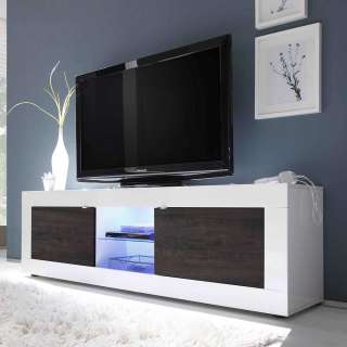 TV Board in Weiß Hochglanz Wenge LED Beleuchtung