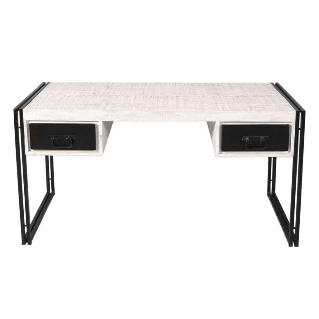Computertisch im Industry Look Holz massiv Altmetall
