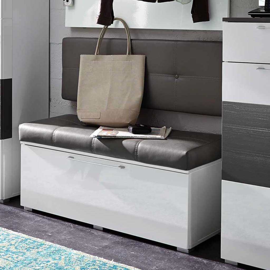 Dielenbank in Weiß Hochglanz Grau