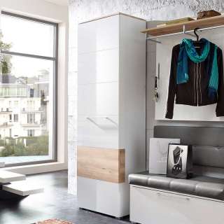 Dielenkleiderschrank in Weiß Hochglanz Buche modern