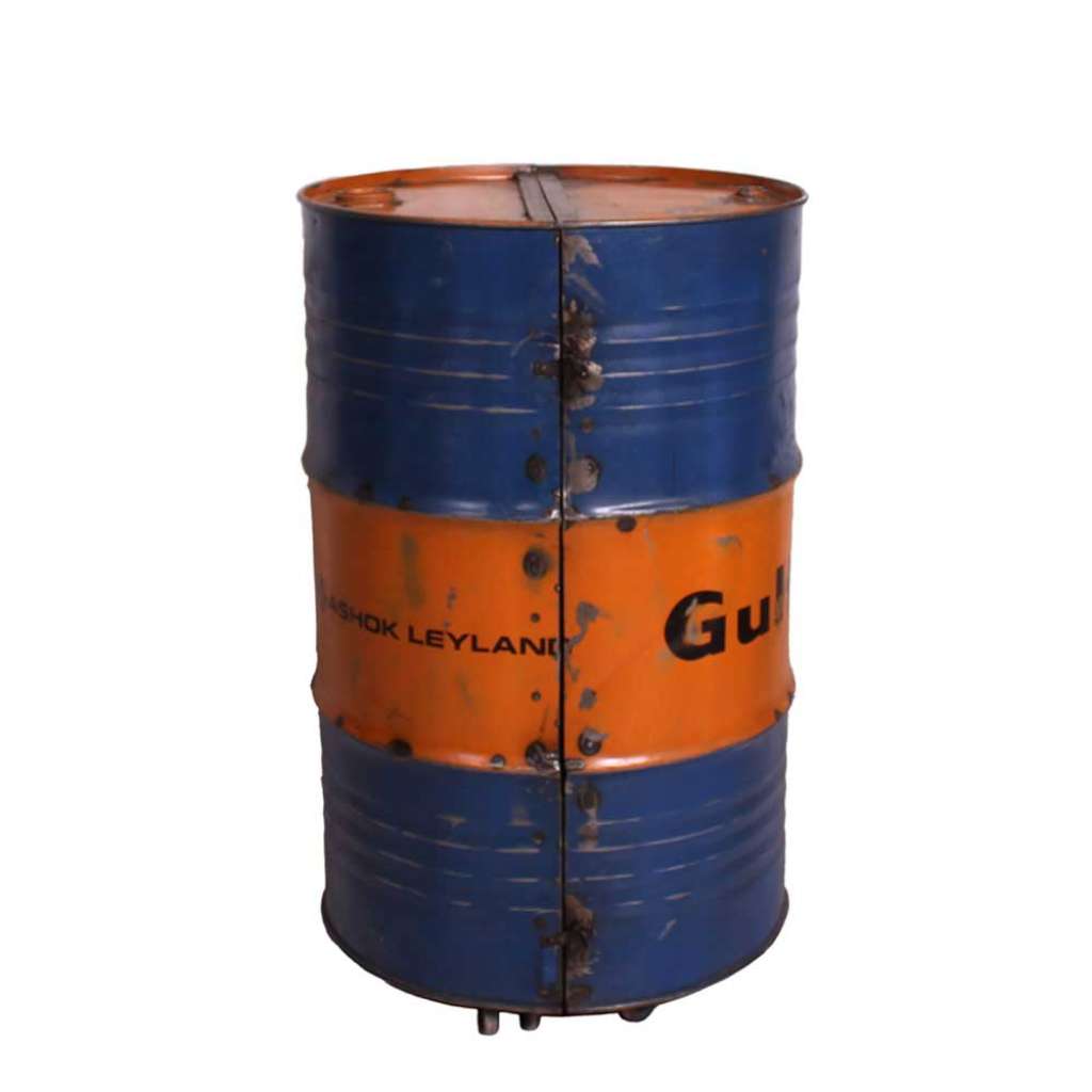 Design Barschrank als Tonne Metall