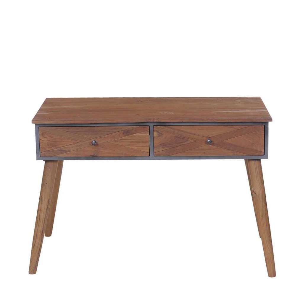 Computertisch aus Teak Massivholz Stahl