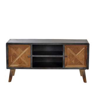 TV Unterschrank aus Teak Massivholz Stahl
