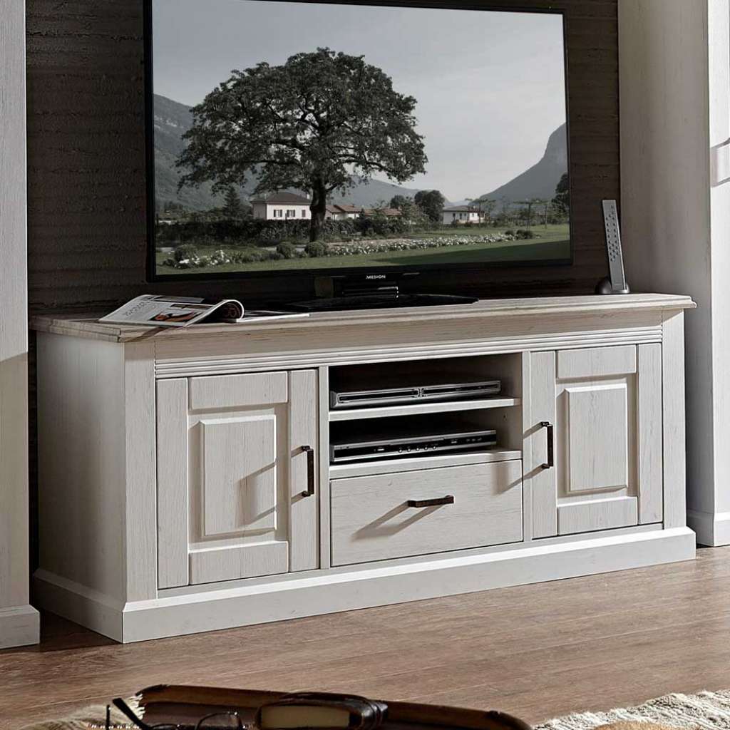 TV Unterschrank in Weiß Taupe skandinavischer Landhausstil