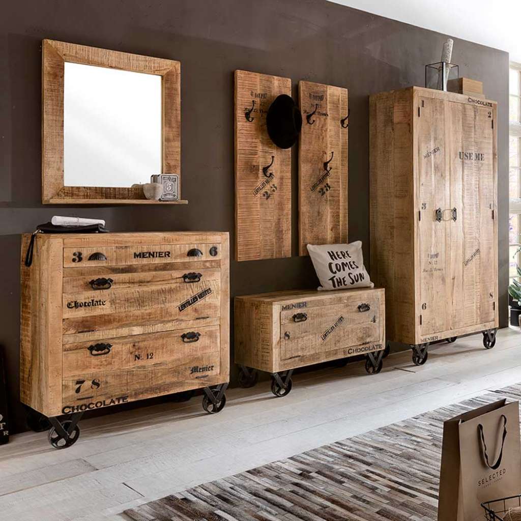 Garderobenset im Loft Design Holz massiv (6-teilig)