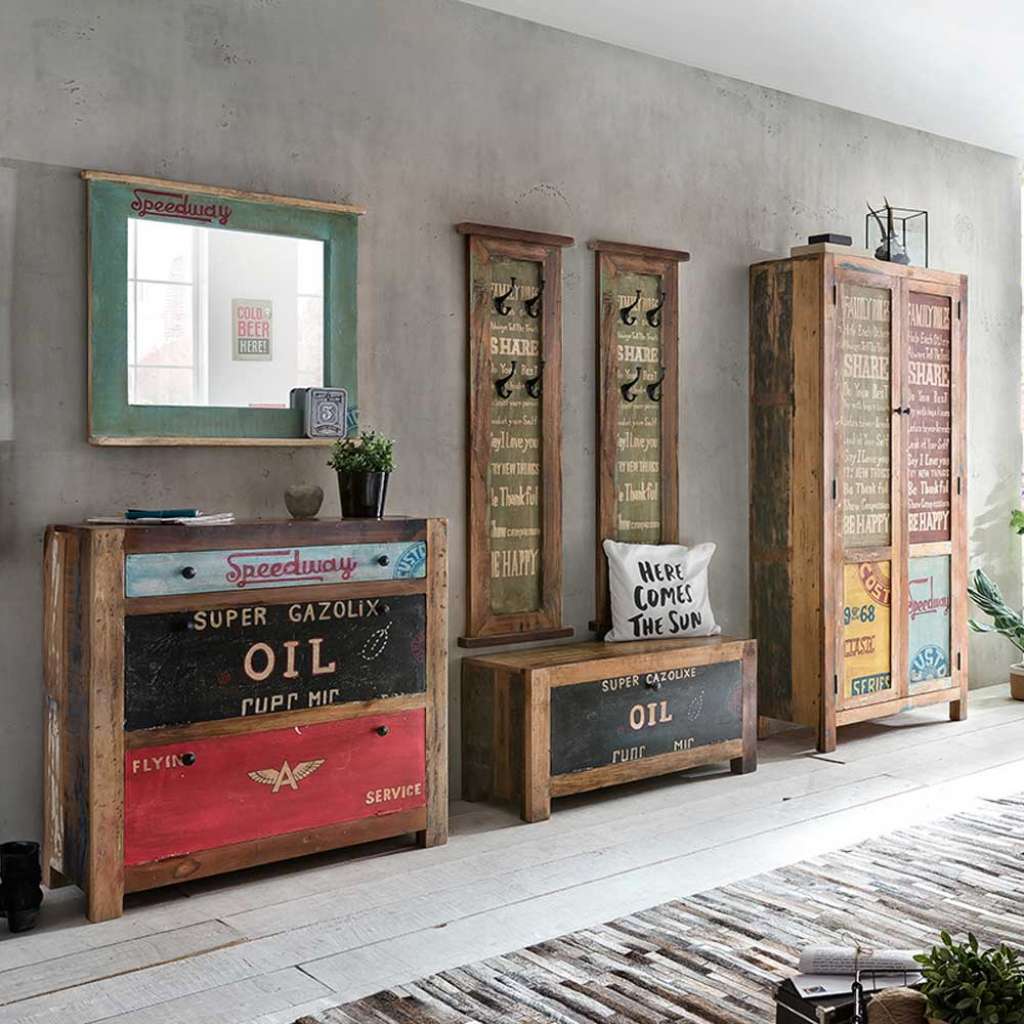 Dielenmöbel in Braun Bunt Vintage Look (6-teilig)