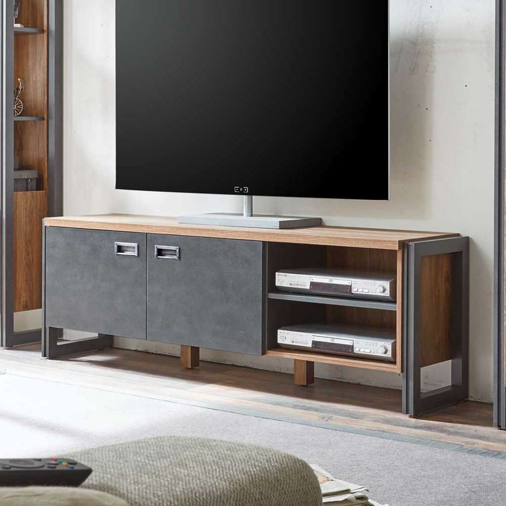 TV Tisch in Eiche dunkel Schiefer Grau