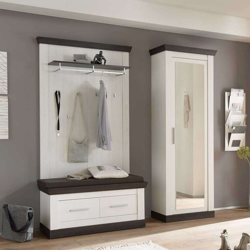 Garderobenset in Pinie Weiß Braun Wenge Landhaus (3-teilig)