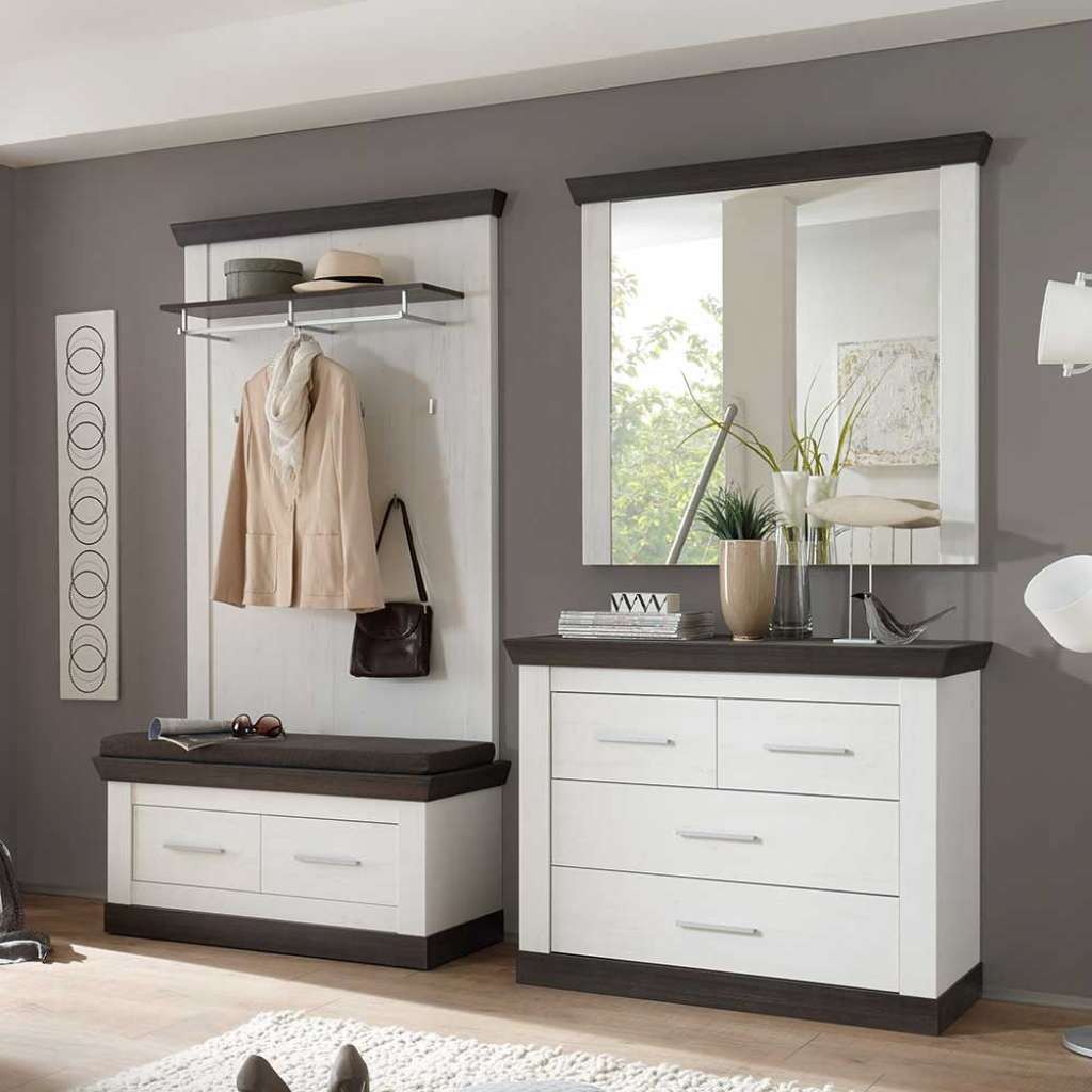 Flurgarderobenset in Braun Weiß Landhausstil (4-teilig)
