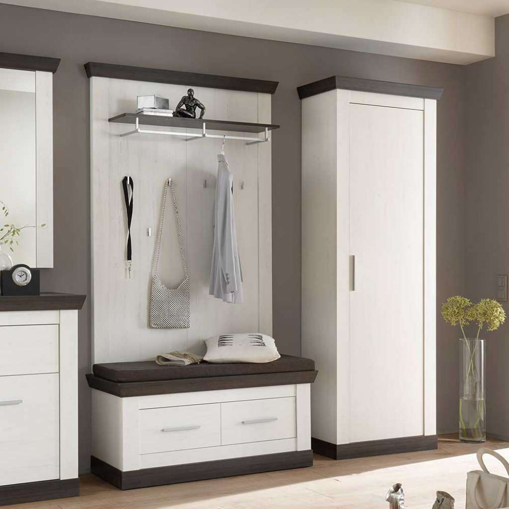 Garderobenkombination in Weiß Braun Landhausstil (3-teilig)