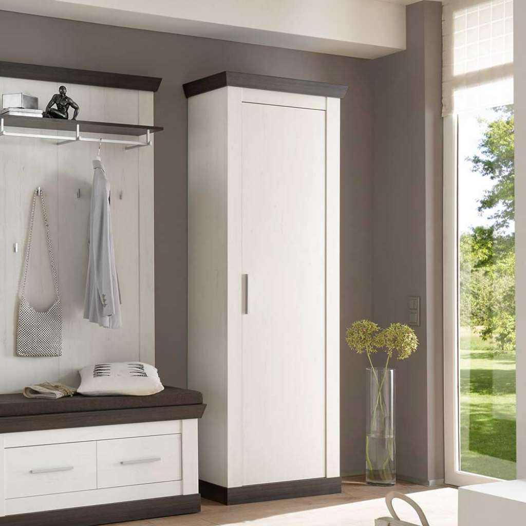 Dielenkleiderschrank in Weiß Braun Landhausstil
