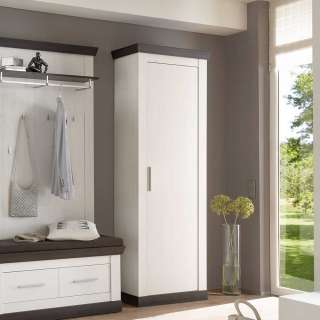 Dielenkleiderschrank in Weiß Braun Landhausstil