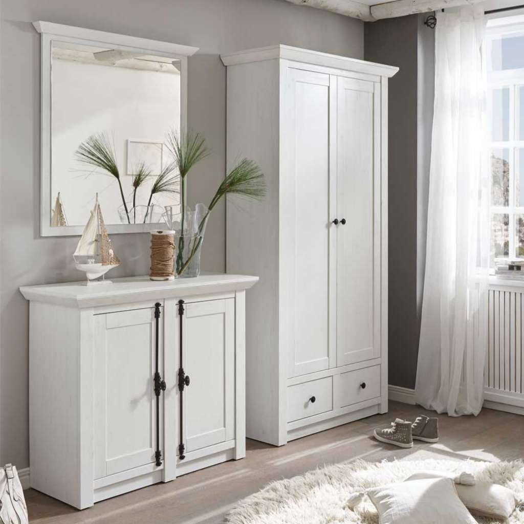 Flurmöbel Set im Landhaus Design Pinie Weiß (3-teilig)