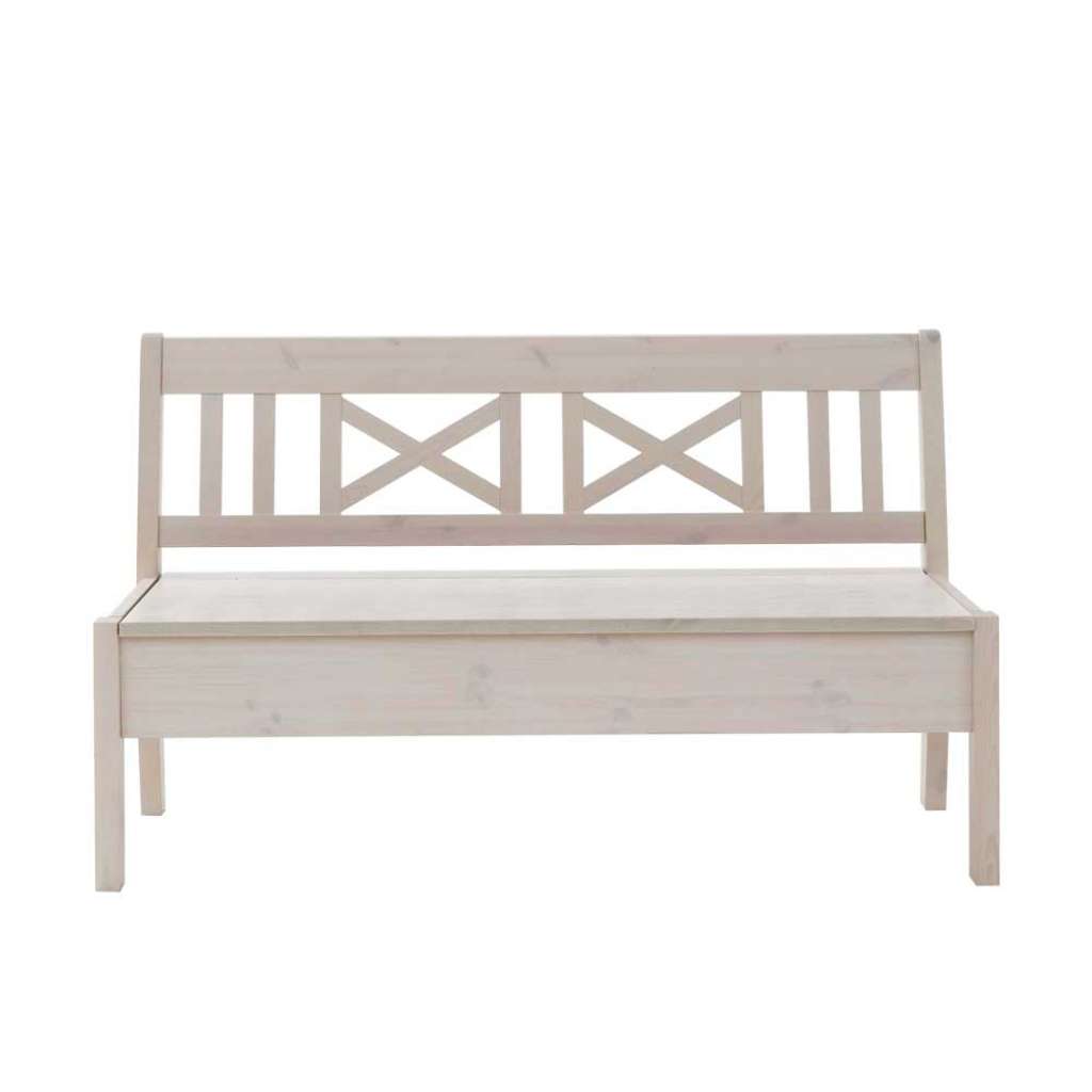 Holzbank mit Stauraum Weiß Kiefer massiv