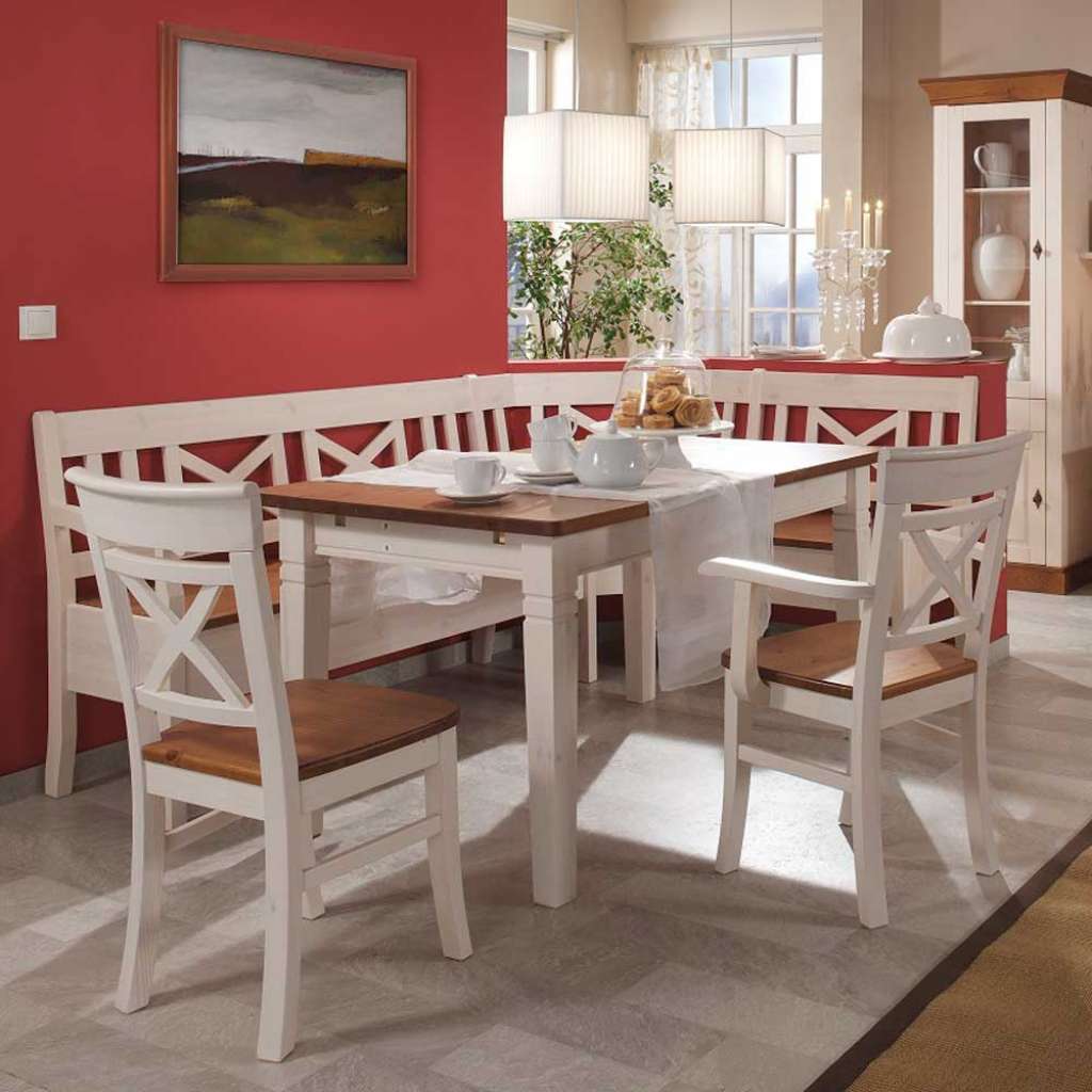 Essecke im Landhausstil Bernsteinfarben Weiß (4-teilig)