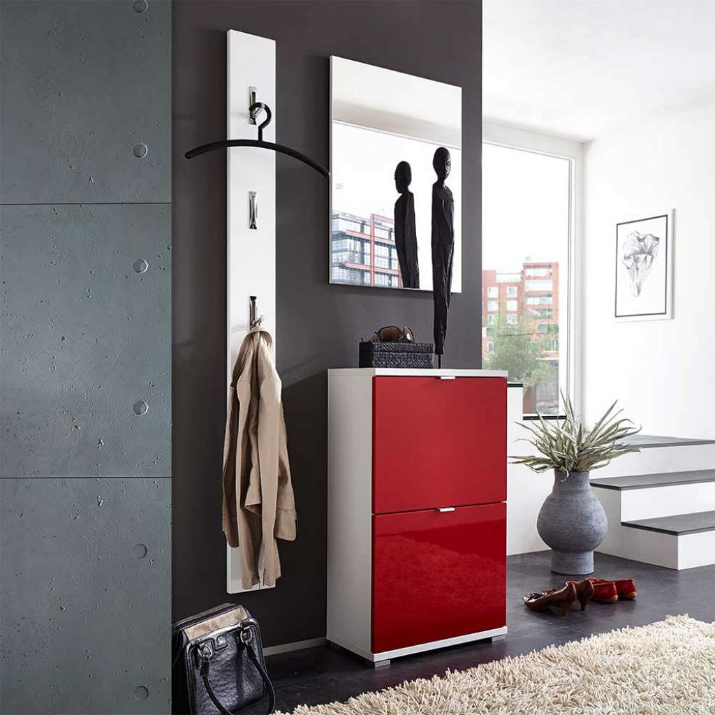 Garderobenkombination in Rot Weiß Hochglanz modern (3-teilig)