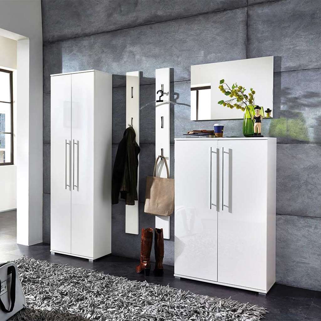 Flurgarderobenset in Hochglanz Weiß modern (5-teilig)