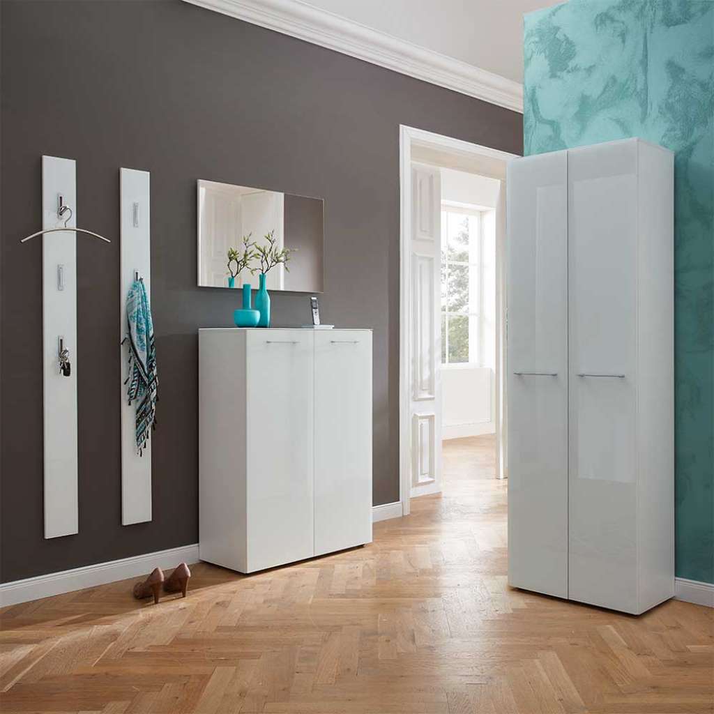 Flurgarderobenset in Weiß Glas beschichtet komplett (5-teilig)