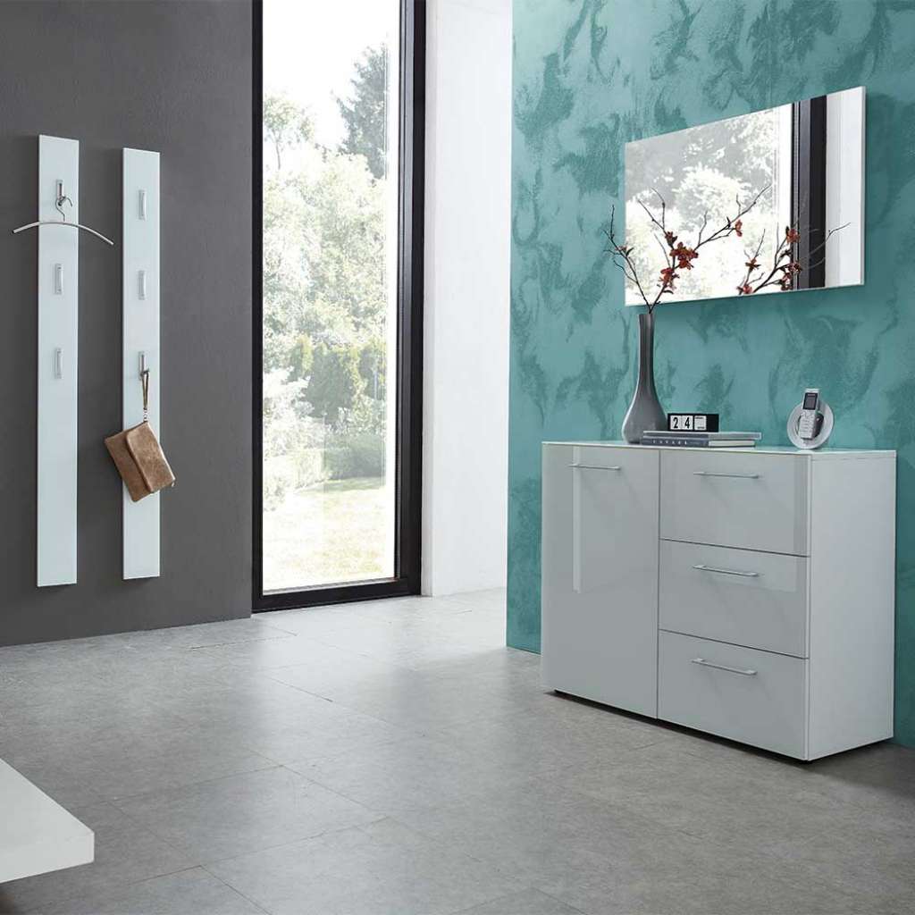 Garderobenkombination in Weiß Glas beschichtet modern (4-teilig)