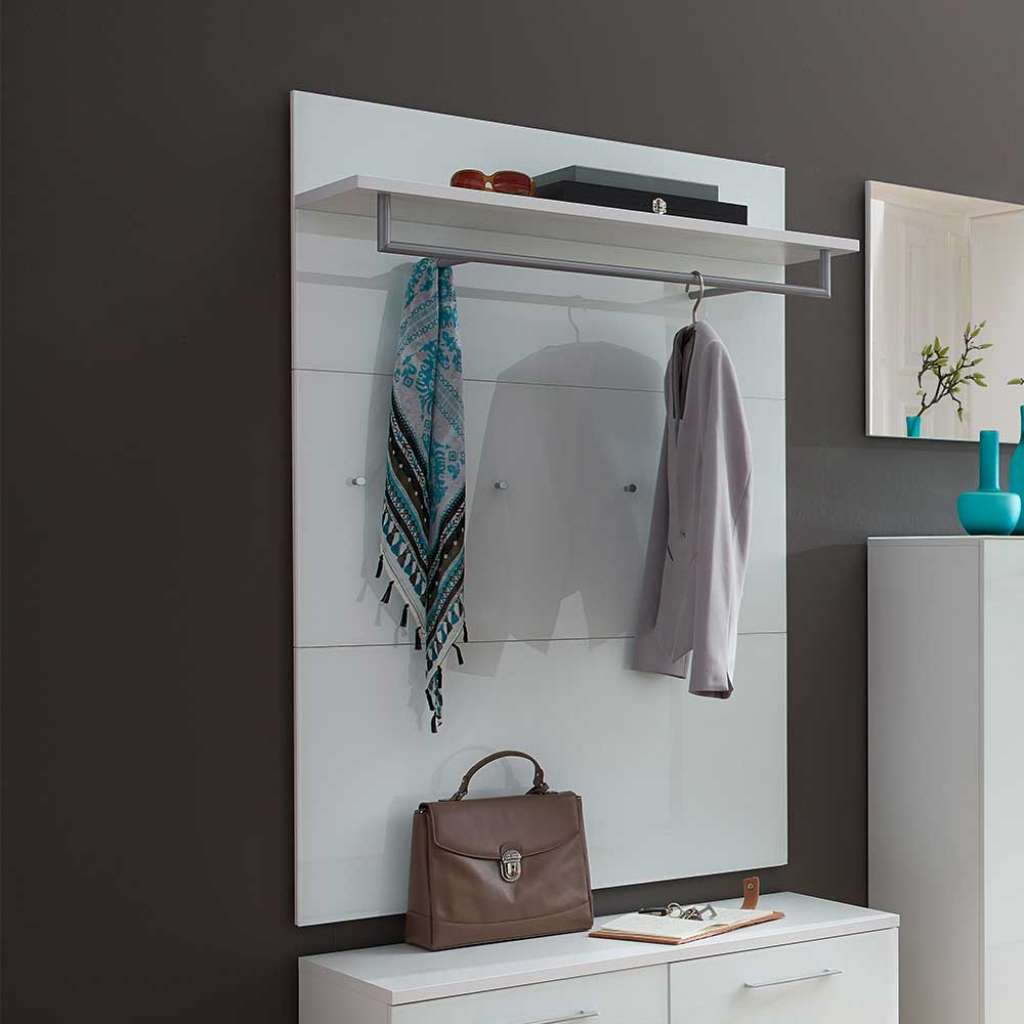 Hängegarderobe in Weiß Glas beschichtet Hutablage