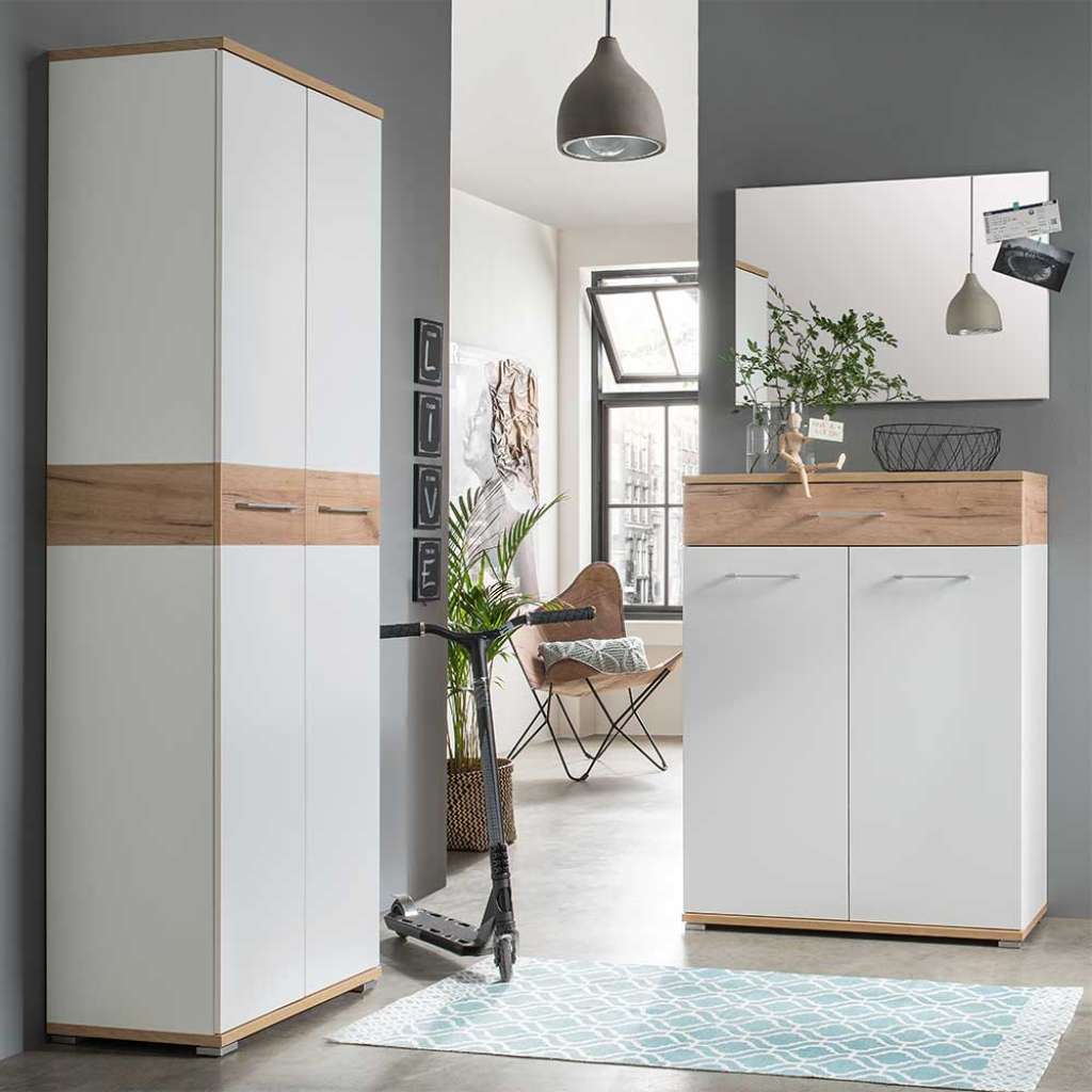 Flurgarderobenset in Weiß Eiche modern (3-teilig)