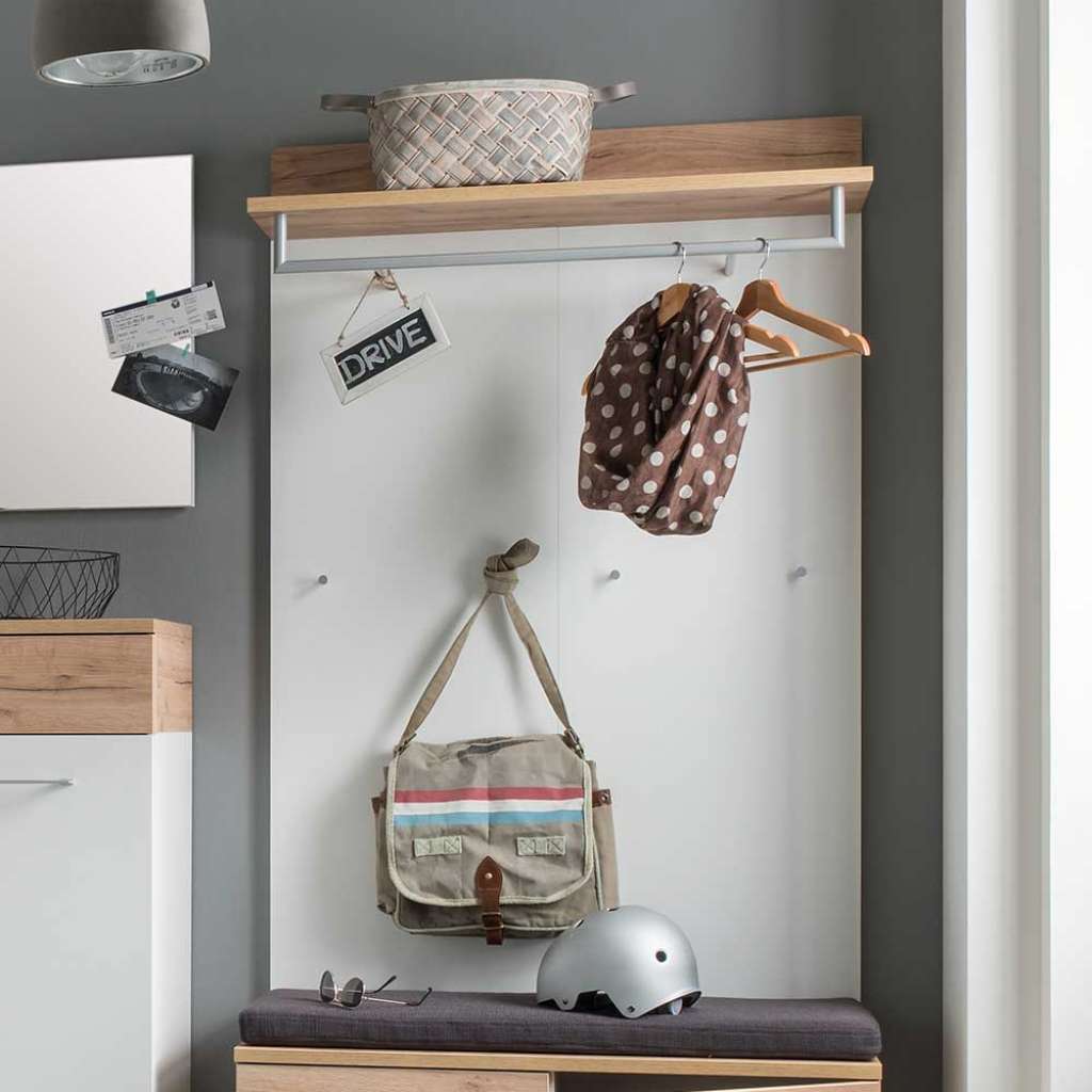 Wandgarderobe in Weiß Eiche modern
