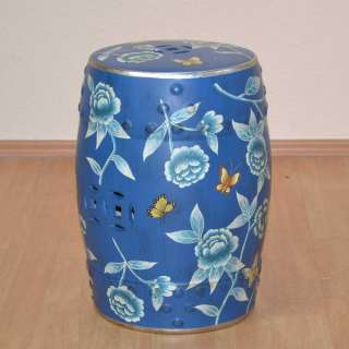 Keramik Sitzhocker in Blau mit Motiven