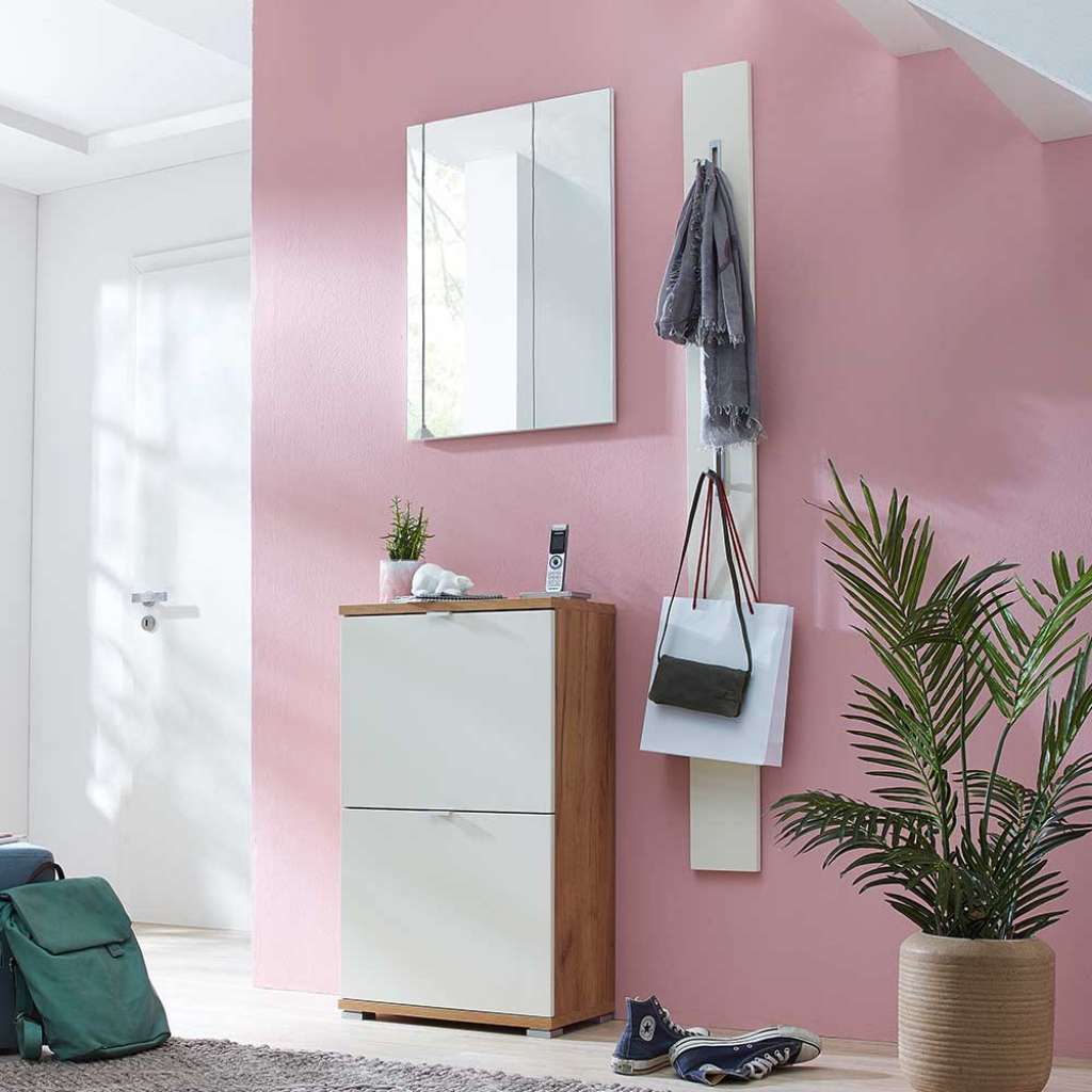 Flurmöbel Set in Weiß und Eiche Schuhschrank (3-teilig)